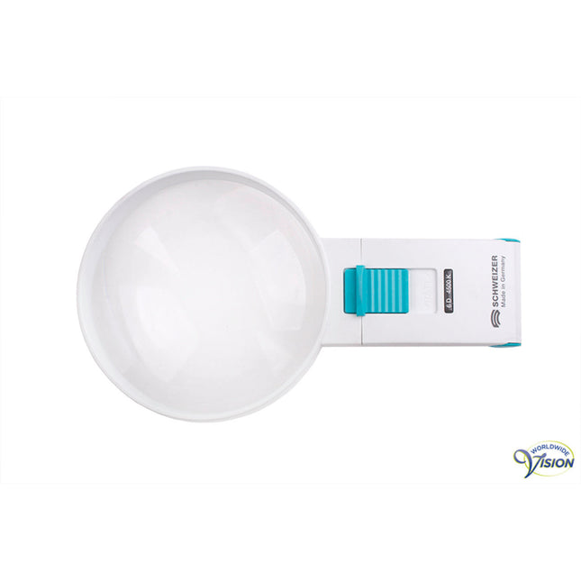 Schweizer Ökolux+ Mobil LED 134062 – 6D | Handlupe 1,5-fache Vergrößerung | 100mm Linse