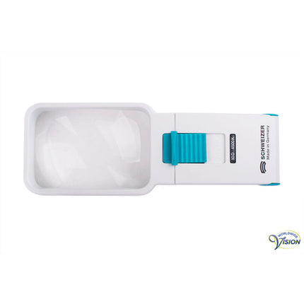 Schweizer Ökolux+ Mobil LED 134112 – 10D | Handlupe 2,5-fache Vergrößerung | 75x50mm Linse