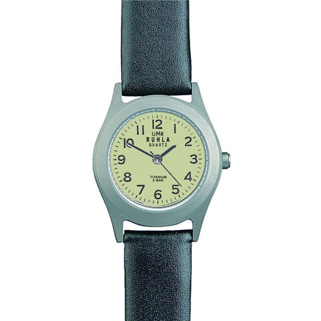 Ruhla Titanuhr Gelbes Zifferblatt – Mattes Titangehäuse – Schwarzes Armband – 27 mm