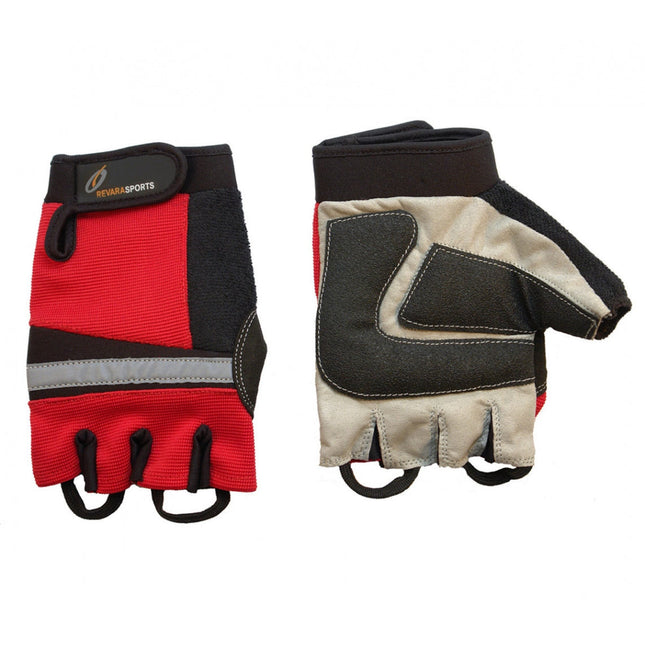 Rollstuhlhandschuhe Rot - Größe XS - Halbfingerhandschuhe mit Grip und Ausziehschlaufen