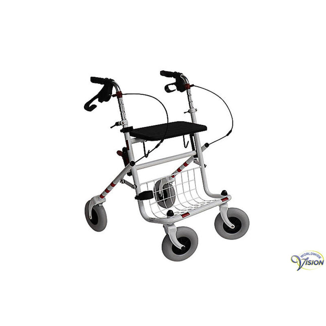 Weißer Provo Rollator für Sehbehinderte – faltbar mit Korb und Stockhalter