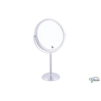 Stand-Schmink- und Rasierspiegel – 5-fache Vergrößerung – doppelseitig – Chrom – 18 cm