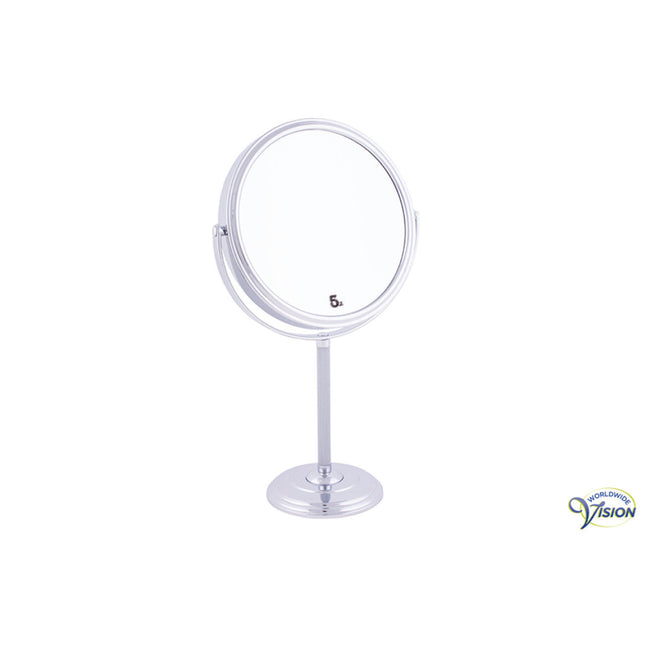 Stand-Schmink- und Rasierspiegel – 5-fache Vergrößerung – doppelseitig – Chrom – 18 cm