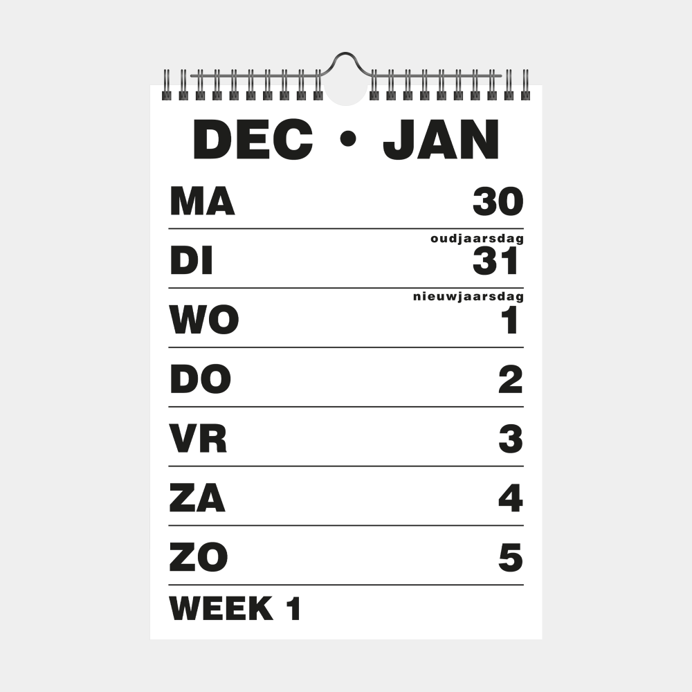 Wochenkalender in Großbuchstaben im A4-Format