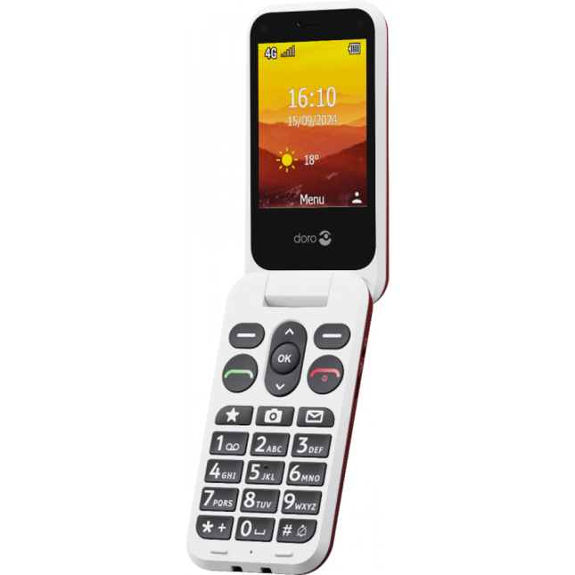 Doro Leva L30 Senioren Mobiel Rood/Wit – 4G Klaptelefoon met Extern Display & Noodknop