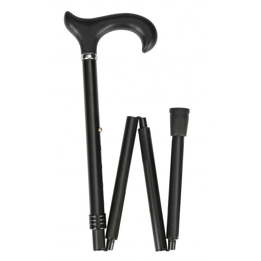 Luxury folding walking stick with soft Derby handle - black