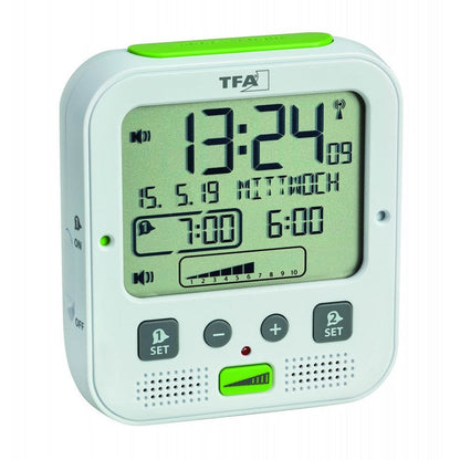 Radio alarm clock with vibrating alarm