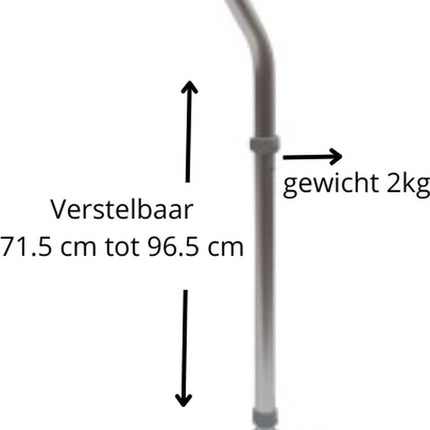 Aidapt Vierpoots Wandelstok met Zwaanhals – Verstelbaar 71,5-96,5 cm | Max. 127 kg