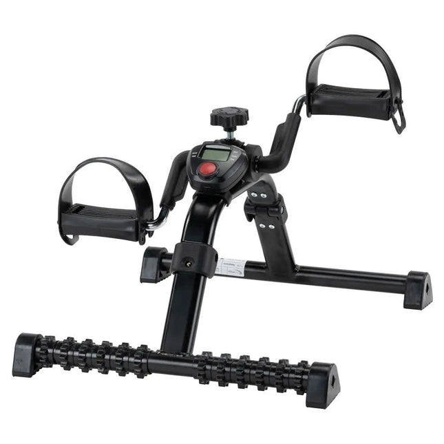 Pedal trainer with massage rollers and digital display, foldable