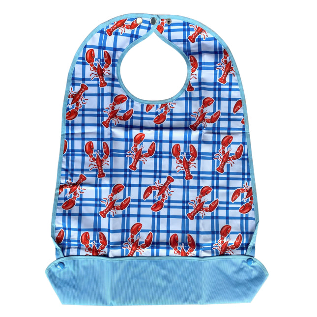 Waschbares Lätzchen, blau/weiß mit Hummern
