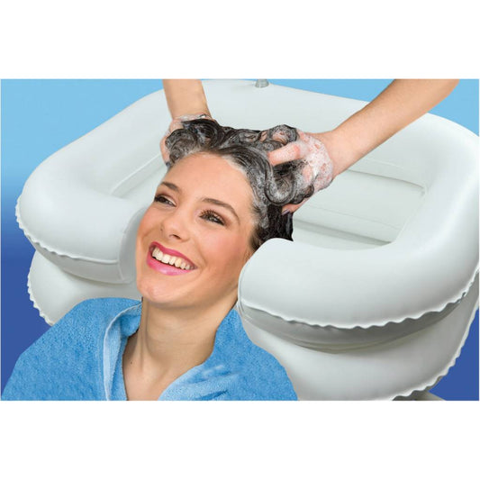 Inflatable hair wash basin for in bed