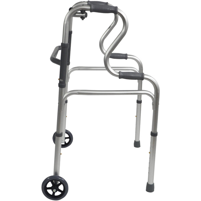 Dual Riser Opvouwbaar Looprek met Wielen – Aluminium Zilver