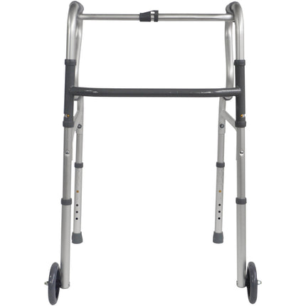 Dual Riser Opvouwbaar Looprek met Wielen – Aluminium Zilver