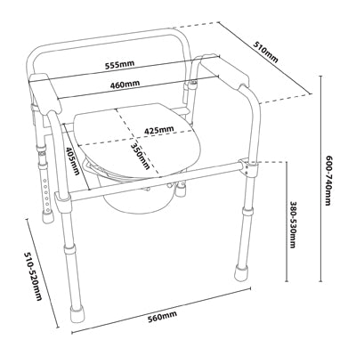 Toiletstoel Bedstoel met Emmer – In Hoogte Verstelbaar en Opklapbare Zitting